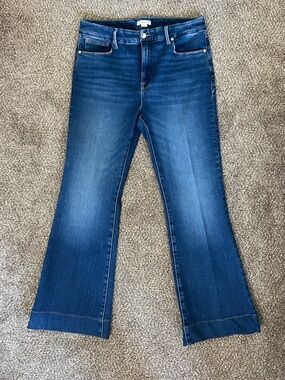 Good American Good Legs Flare Jeans Blue843 Hemmed 29" Inseam Sz 14/32